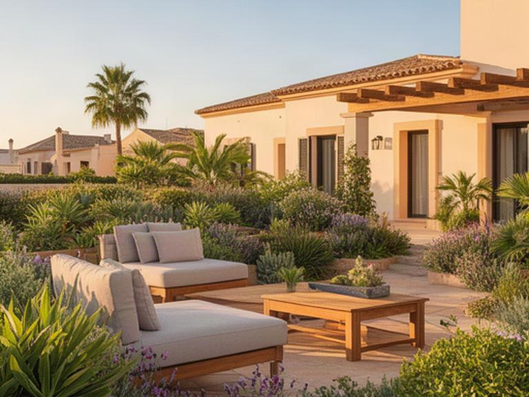 Terraza mediterránea terminada en Murcia con zona de estar, riego integrado y plantas verdes
