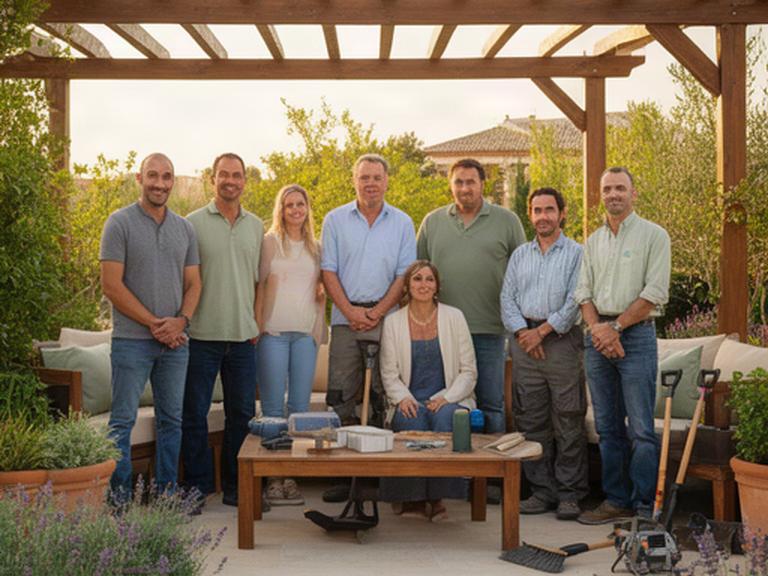 Equipo fundador y profesionales de G&M Nature Paisajismo S.L. reunidos en un jardín terminado de Murcia
